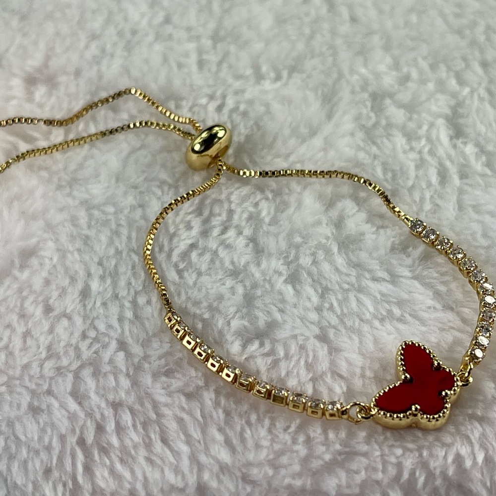Gold Red Butterfly Bracelet